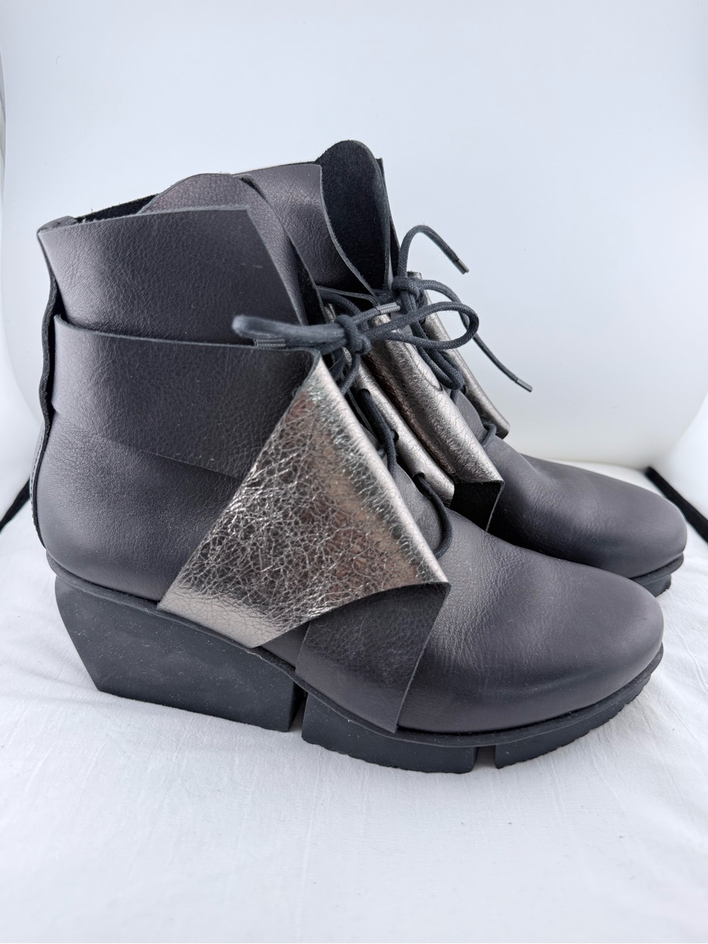 Trippen Black Leather Ankle Boots with Metallic Accent View 3